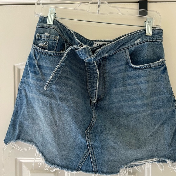 Paige Denim Mini Skirt with Tie Belt - Picture 1 of 10
